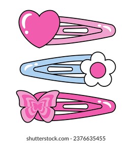 vector illustration of Y2K style hair clips on white for banners, cards, flyers, social media wallpapers, etc.