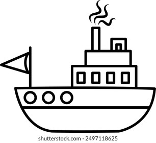 Vector illustration of a yacht or boat. A children's coloring book. Children can spend hours coloring it. Vector monochrome illustration. Ready to print. Coloring pages, stickers, design for children