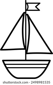 Vector illustration of a yacht or boat. A children's coloring book. Children can spend hours coloring it. Vector monochrome illustration. Ready to print. Coloring pages, stickers, design for children