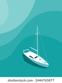 Vector illustration. Yacht, ocean, sea, seascape. Poster, banner, postcard, cover design. Modern style. Tourism.