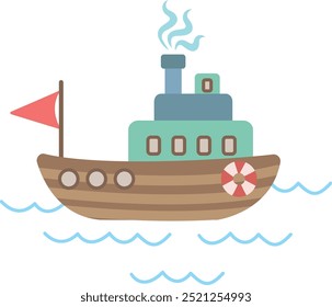 Vector illustration of a yacht sailing on the waves. Children's books. Vector children's illustration. Ready to print. Coloring pages, stickers, design for children