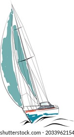 vector illustration of yacht at the sea