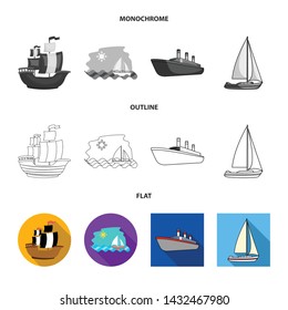 Vector illustration of yacht and ship sign. Collection of yacht and cruise vector icon for stock.