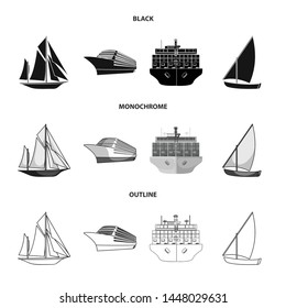 Vector illustration of yacht and ship sign. Set of yacht and cruise vector icon for stock.