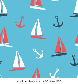 Vector illustration yachts and anchor silhouettes set
