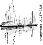 vector illustration of the yachts in the harbor