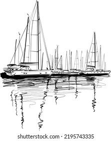 vector illustration of the yachts in the harbor