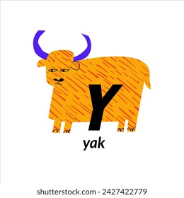 Vector illustration with yak and English capital letter Y. childish alphabet for language learning	
