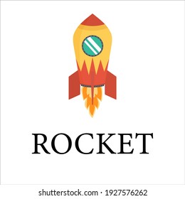 Vector illustration. A yak rocket flying vertically upwards. A fire is burning from below. Picture with text.