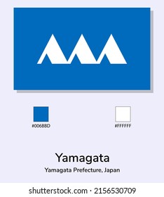 Vector Illustration of Yamagata Prefecture flag isolated on light blue background. Yamagata Prefecture flag with Color Codes. As close as possible to the original. ready to use, easy to edit.
