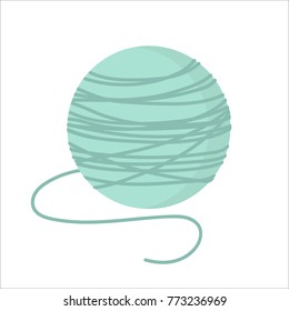 Vector illustration of yarn ball. Vector illustration of blue yarn ball for knitting. Yarn, thread, knitting, weaving, wool, vector cartoon illustration. 