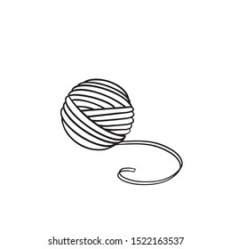 Vector illustration of yarn ball and needles. For crocheting and knitting print, icons, web, logo, tags. Outline design. Isolated on white. 