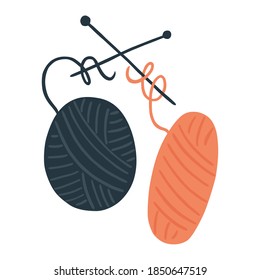 Vector illustration: yarn and knitting needles in hand draw hygge style.