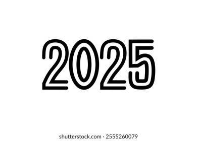 Vector illustration of the year 2025 with thick black lines on a clean white background. Ideal for future planning themes, new beginnings, and annual celebrations.