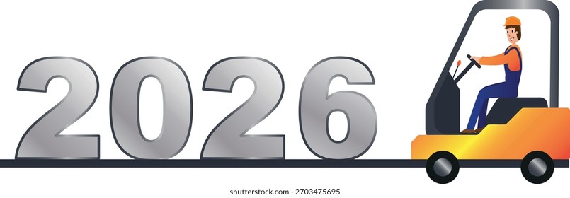 vector illustration of the year 2026 on a loader. happy New year and Merry Christmas. industry. transport