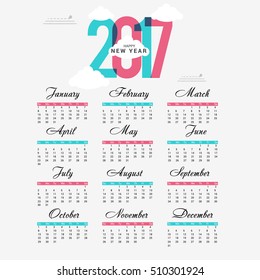  Vector illustration For year calendar design 2017.