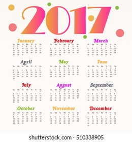 Vector illustration For year calendar design 2017.