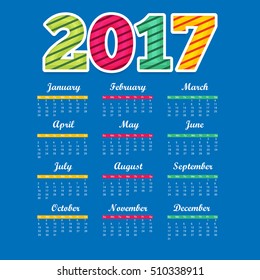 Vector illustration For year calendar design 2017.