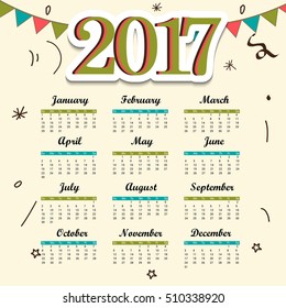 Vector illustration For year calendar design 2017.
