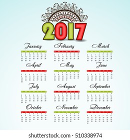 Vector illustration For year calendar design 2017.