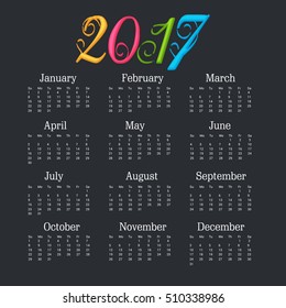 Vector illustration For year calendar design 2017.