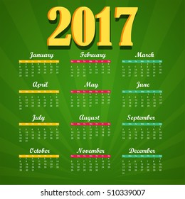 Vector illustration For year calendar design 2017.