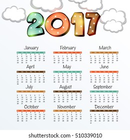 Vector illustration For year calendar design 2017.