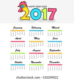 Vector illustration For year calendar design 2017.