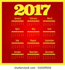 Vector illustration For year calendar design 2017.
