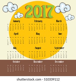 Vector illustration For year calendar design 2017.