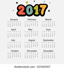 Vector illustration For year calendar design 2017.