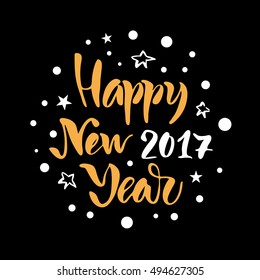 Vector illustration.New Year card. Lettering. Calligraphy. Happy new year. Grungy texture. The phrase is written by hand.
