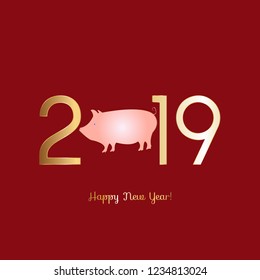 Vector illustration of Year of the yellow pig in the Chinese horoscope. New Year 2019