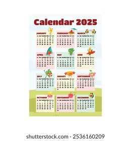 Vector illustration of yearly calendar 2025
