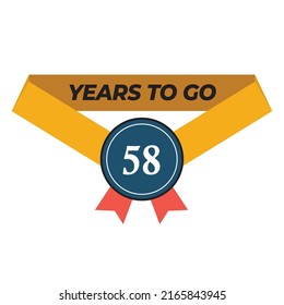 Vector illustration of Years To Go 58 on a white background with a yellow ribbon and modern font