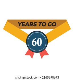 Vektorgrafik von Years To Go 60 auf weißem Hintergrund mit gelbem Band und moderner Schrift