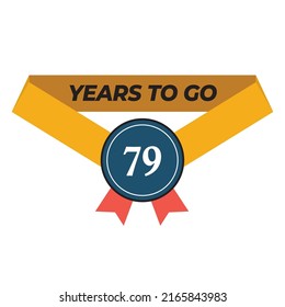 Vektorgrafik von Years To Go 79 auf weißem Hintergrund mit gelbem Band und moderner Schriftart