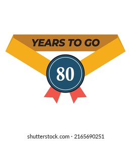 Vector illustration of Years To Go 80 on a white background with a yellow ribbon and modern font