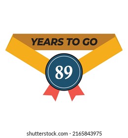 Vektorgrafik von Years To Go 89 auf weißem Hintergrund mit gelbem Band und moderner Schriftart