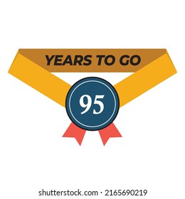 Vector illustration of Years To Go 95 on a white background with a yellow ribbon and modern font