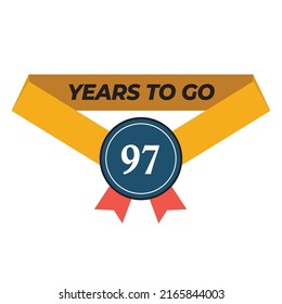 Vector illustration of Years To Go 97 on a white background with a yellow ribbon and modern font