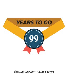 Vector illustration of Years To Go 99 on a white background with a yellow ribbon and modern font