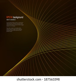Vector illustration of yellow abstract background with blurred magic neon light curved lines