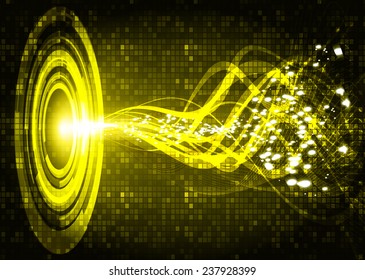 Vector illustration of yellow abstract background with blurred magic neon light curved lines. wave. Technology background for computer graphic website internet. 