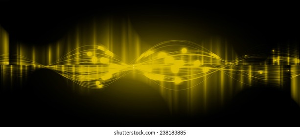 Vector illustration of yellow abstract background with blurred magic neon light curved lines. wave. Technology background for computer graphic website internet. 