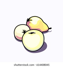 Vector illustration of yellow apples and pear