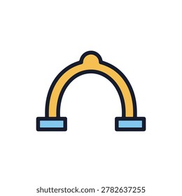 Vector illustration of a yellow arch with blue bases on white background
