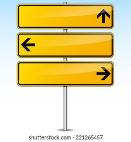 Vector illustration of yellow arrows signs on sky background