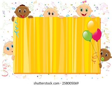 Vector illustration of yellow babies frame. Objects are layered.