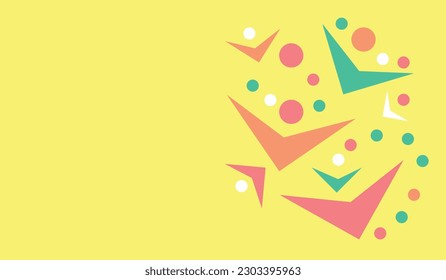 vector illustration yellow background with dynamic geometric pattern in the form of circles and checkmarks. Abstract image of the beach, birds and pearls